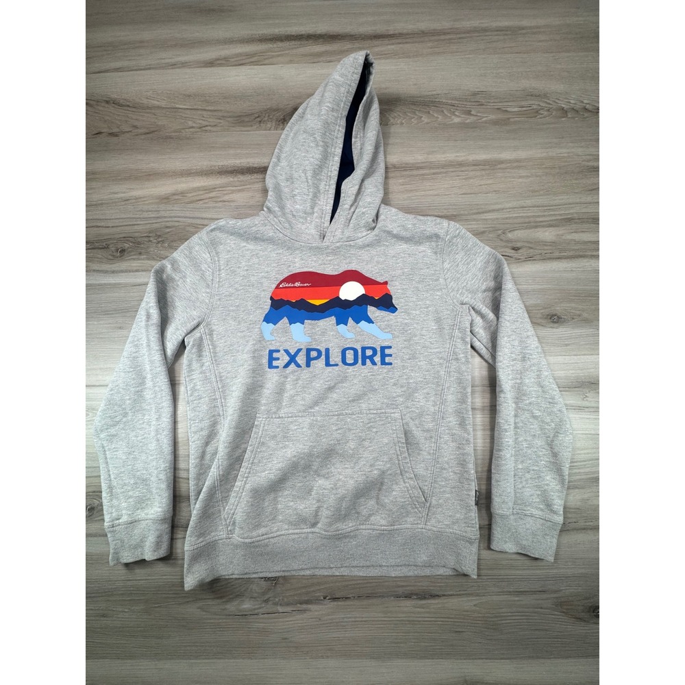 Eddie Bauer Kids unisex Explore Bear Graphic Hoodie Heather Gray Size L 14/16